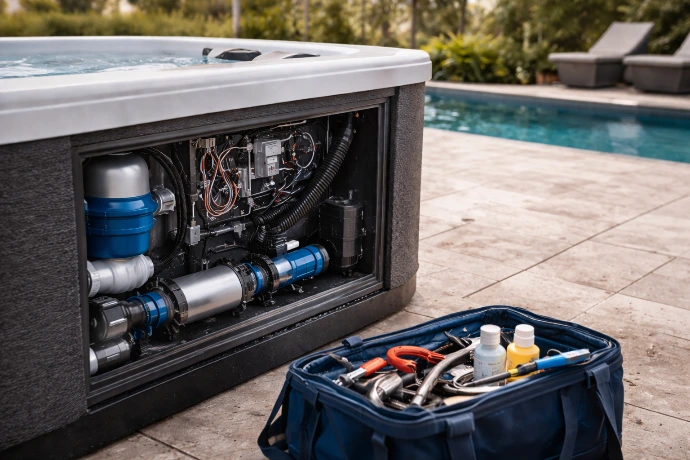 Spa Service David – Reparatur und Instandhaltung von Spa Anlagen mit offener Technik und Werkzeug für Wellnessanlagen